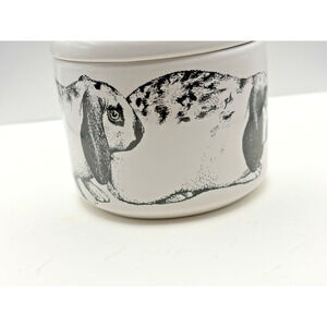 Vintage Black & white Bunny Rabbit dish with lid by Porcelain by Rosalind EUC!